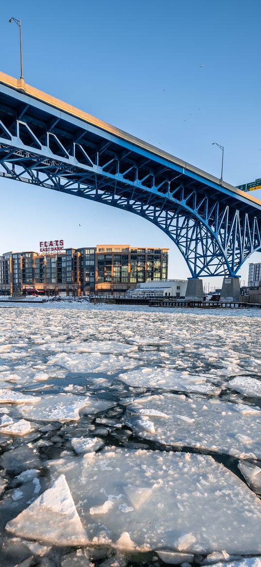 ice, water, cranny, bridge, building, winter