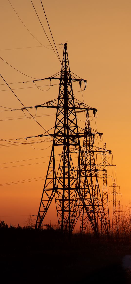 towers, constructions, sunset, dark