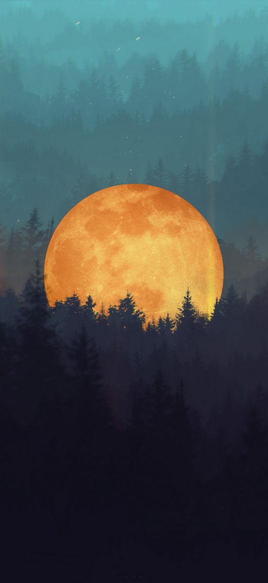 moon, forest, trees, illusion, art