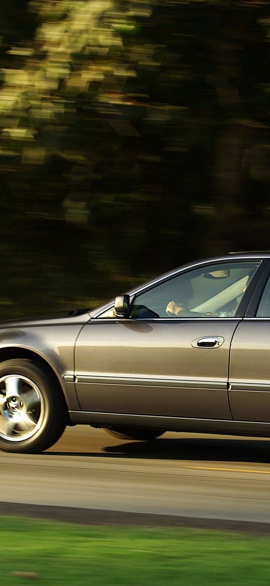 acura, tl, 2002, gray, side view, style, cars, speed, grass, trees