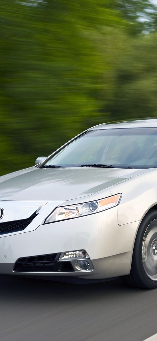 acura, tl, 2008, silver metallic, side view, style, cars, speed, trees, highway