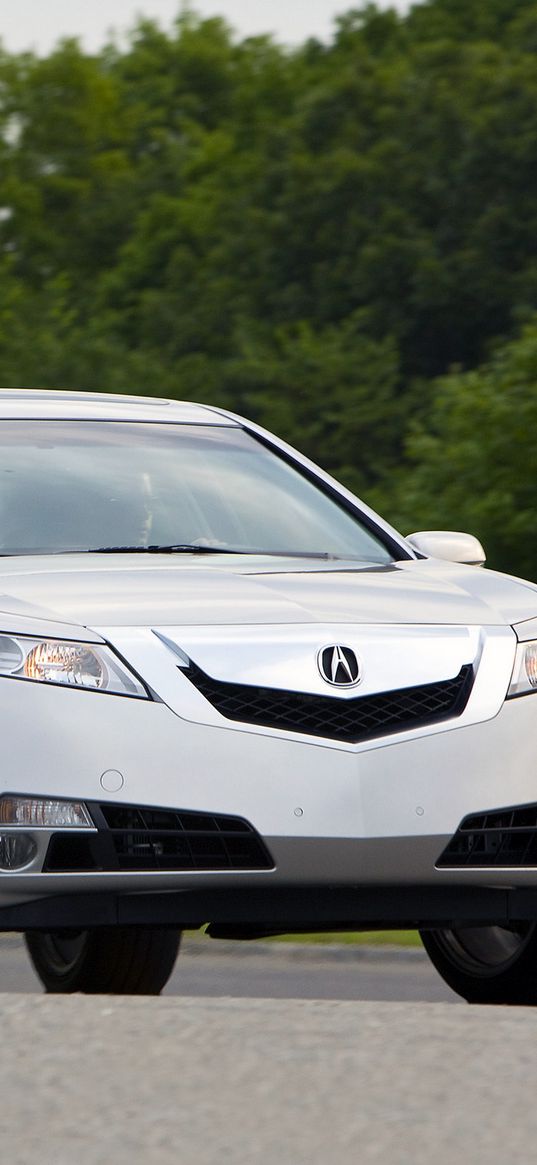 acura, tl, 2008, silver metallic, front view, style, cars, trees, asphalt