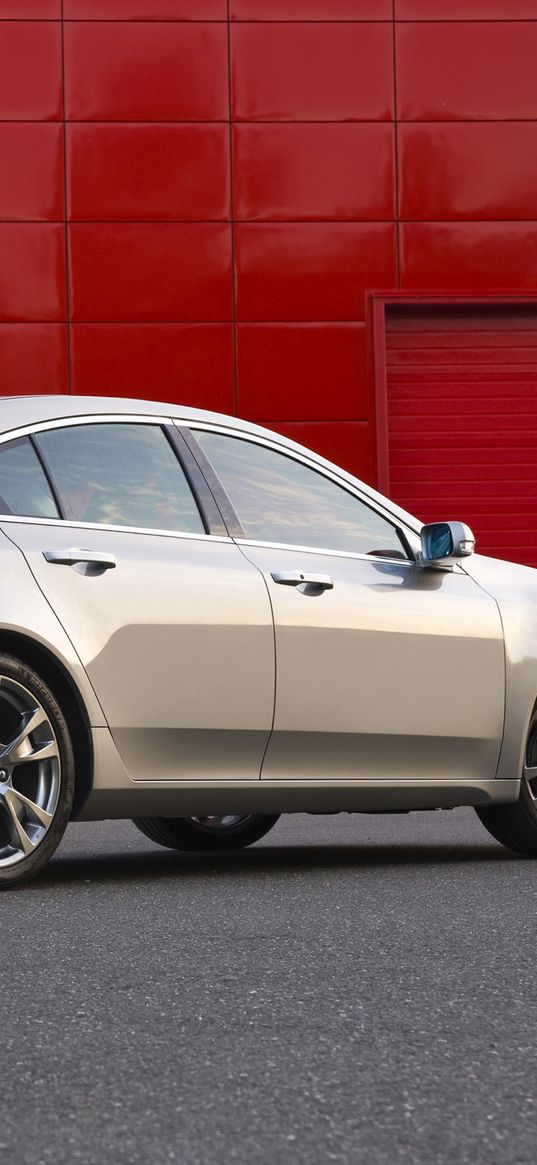 acura, tl, 2008, silver metallic, side view, style, cars, walls, asphalt