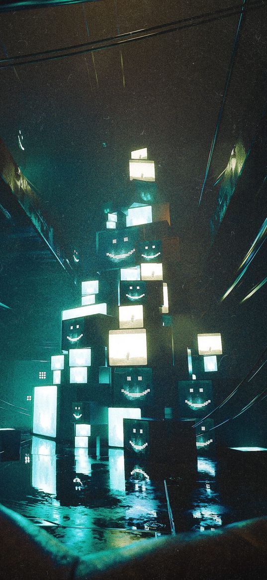 tvs, screens, smilies, glow