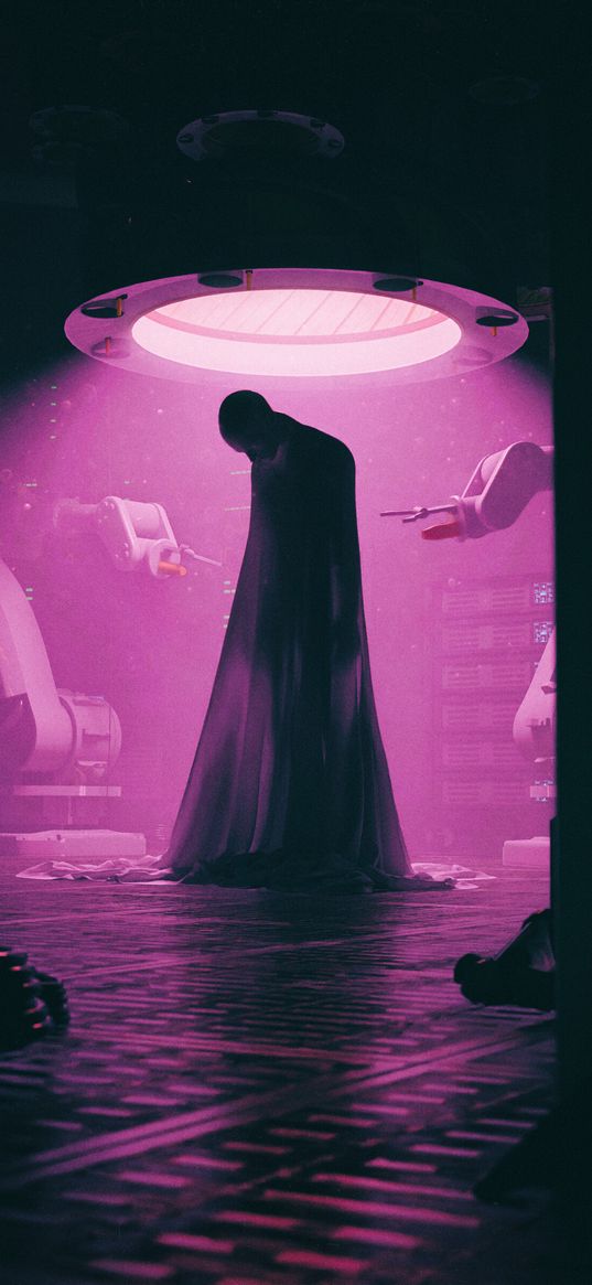 ghost, silhouette, cloak, light, purple