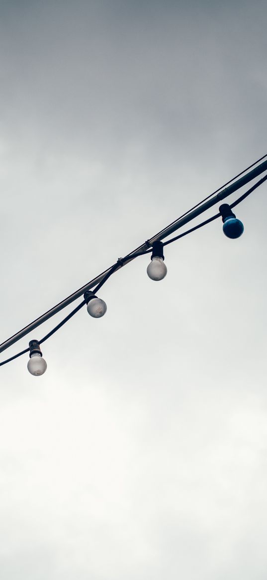 garland, light bulbs, clouds, sky