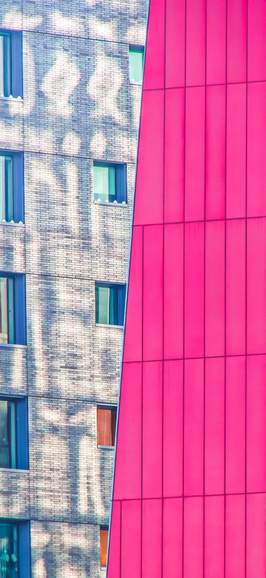 buildings, architecture, windows, corner, pink