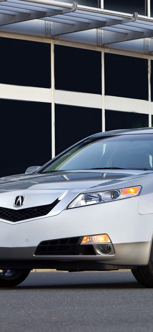 acura, tl, 2008, silver metallic, front view, style, cars, buildings, asphalt