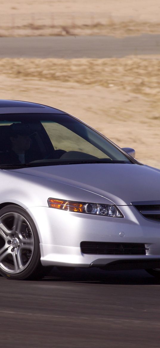 acura, tl, 2004, silver metallic, side view, style, cars, speed, sand