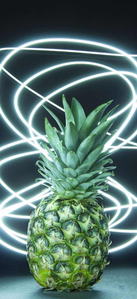 pineapple, fruit, neon, light, lines, freezelight