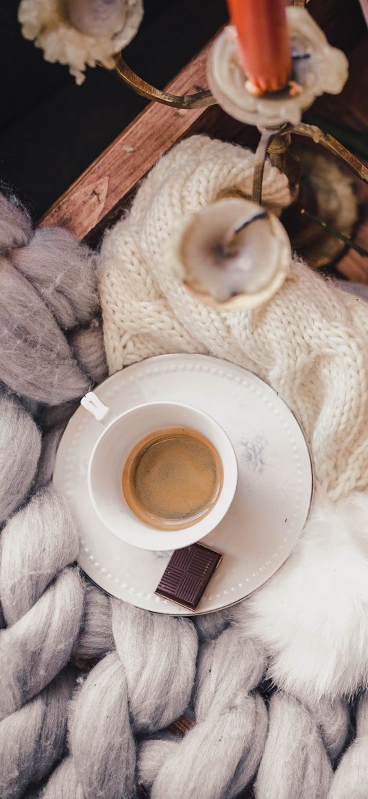 coffee, drink, cup, chocolate, plaid, candles