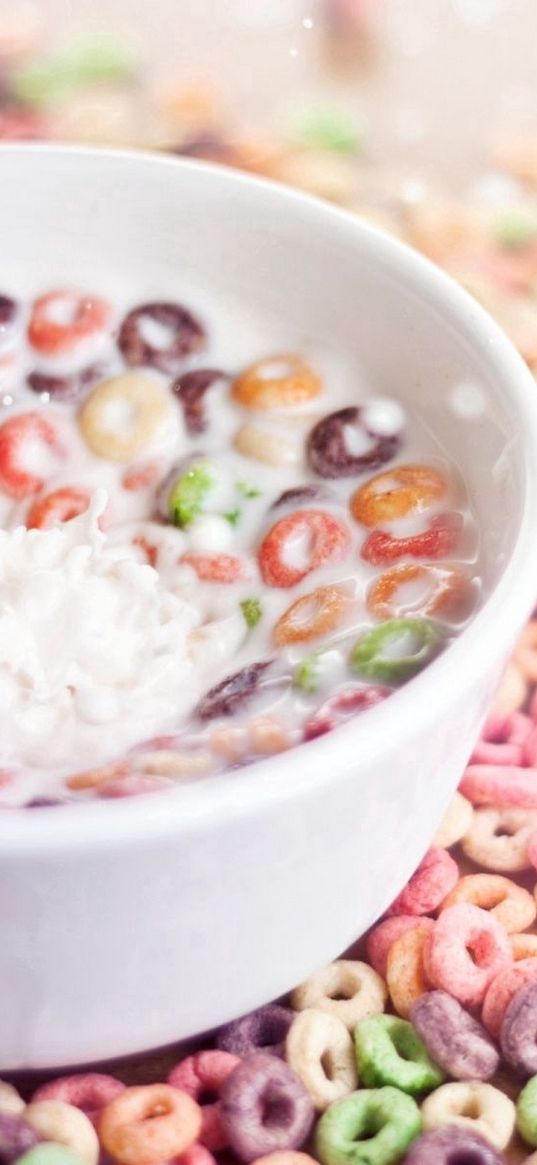 flakes, ringlets, multi-colored, milk, breakfast