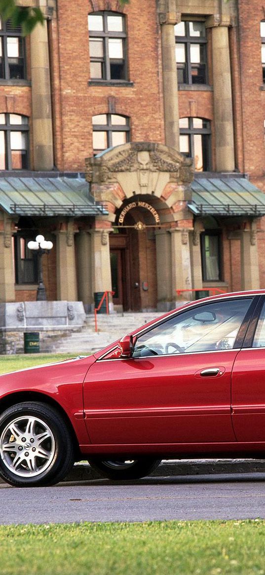 acura, tl, 1999, red, side view, style, cars, buildings, lawns, shrubs