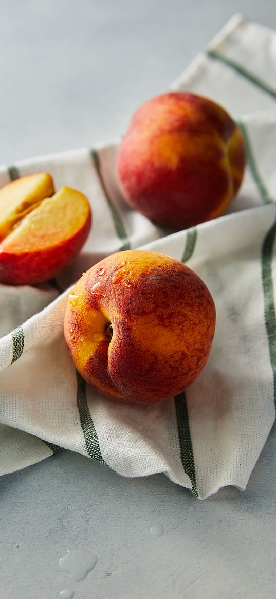 peaches, fruit, fresh, towel