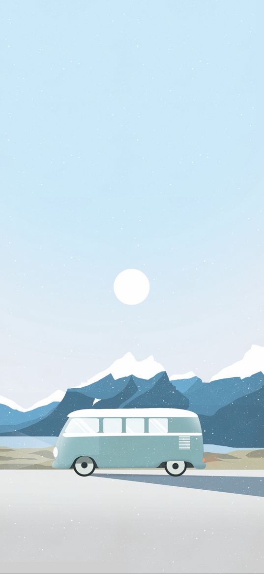 van, mountains, travel, nature, vector, art