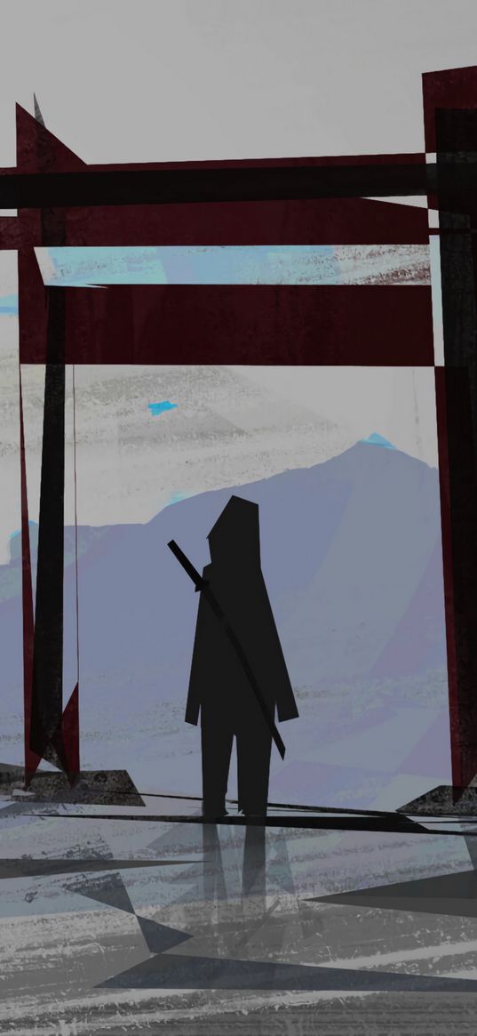 ninja, katana, silhouette, art