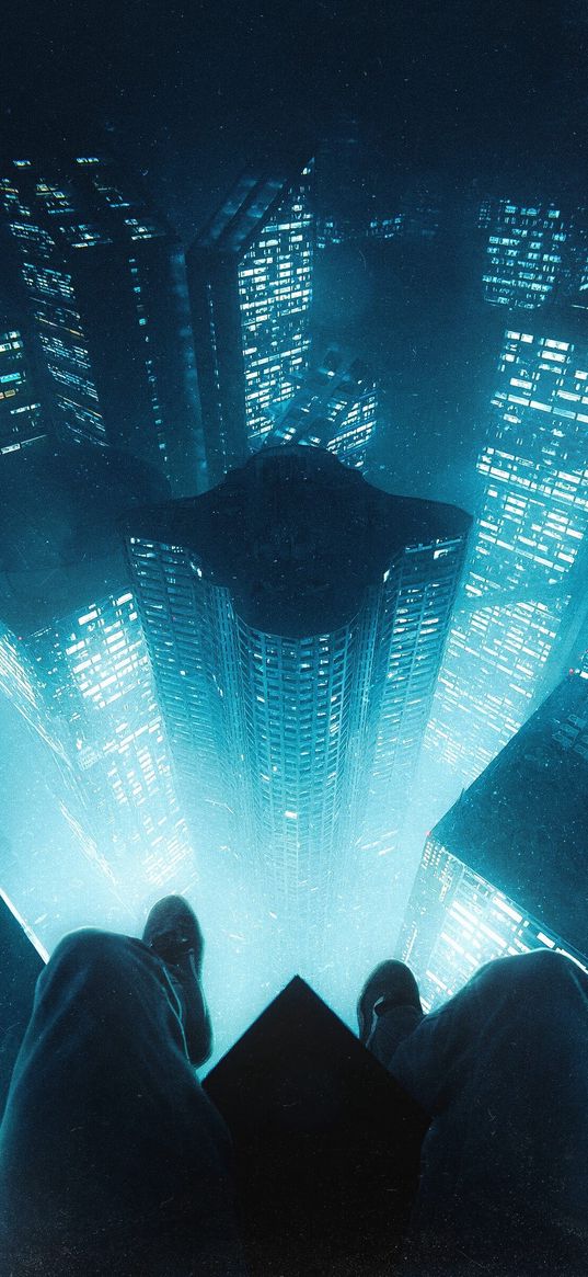 digital art, men, city, futuristic, night, neon, science fiction