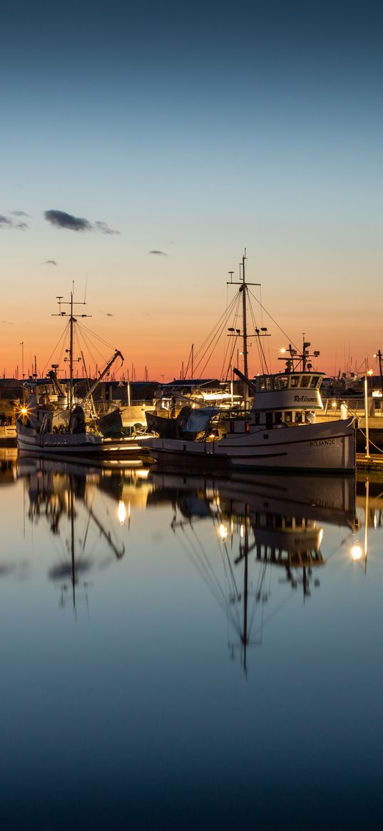 port, boats, dusk, evening