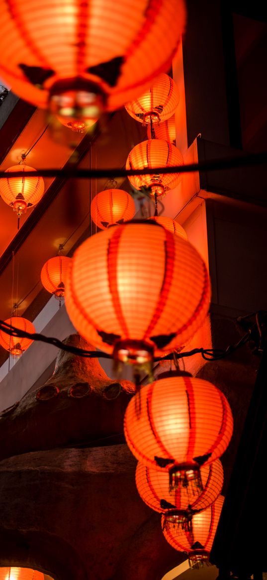 chinese lanterns, lanterns, lighting, light, dark