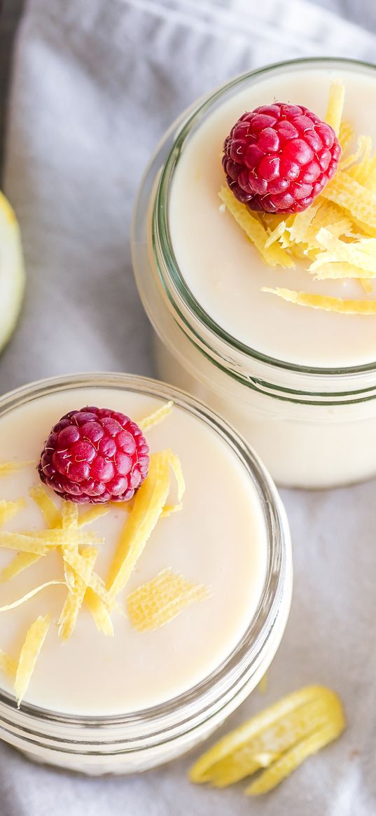 pudding, jars, raspberries, berries, dessert