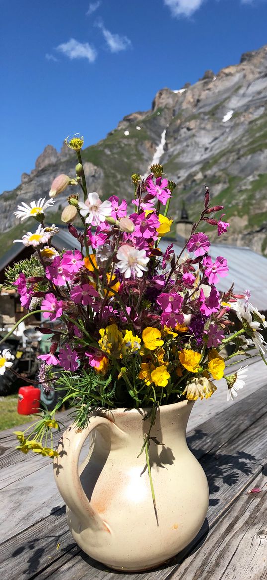 flowers, bouquet, jug, nature, aesthetics