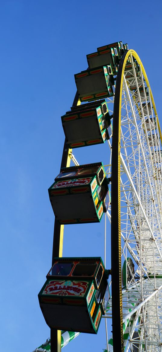 ferris wheel, booths, attraction, sky