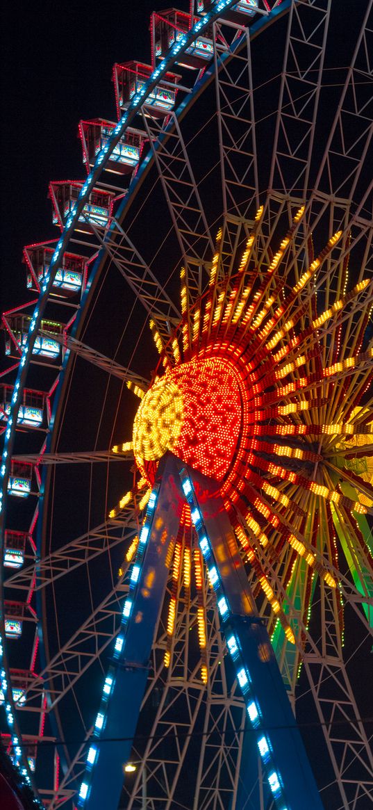 ferris wheel, attraction, booths, backlights