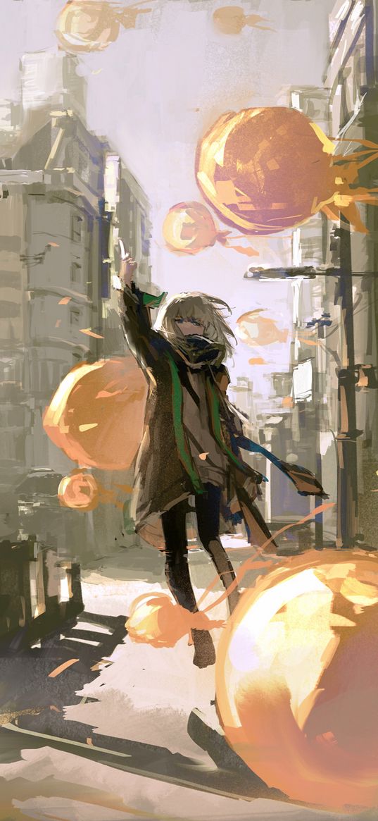 girl, gesture, bubbles, anime, art