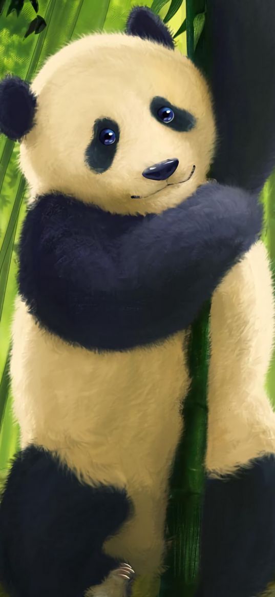 panda, glance, cute, bamboo, stems, art