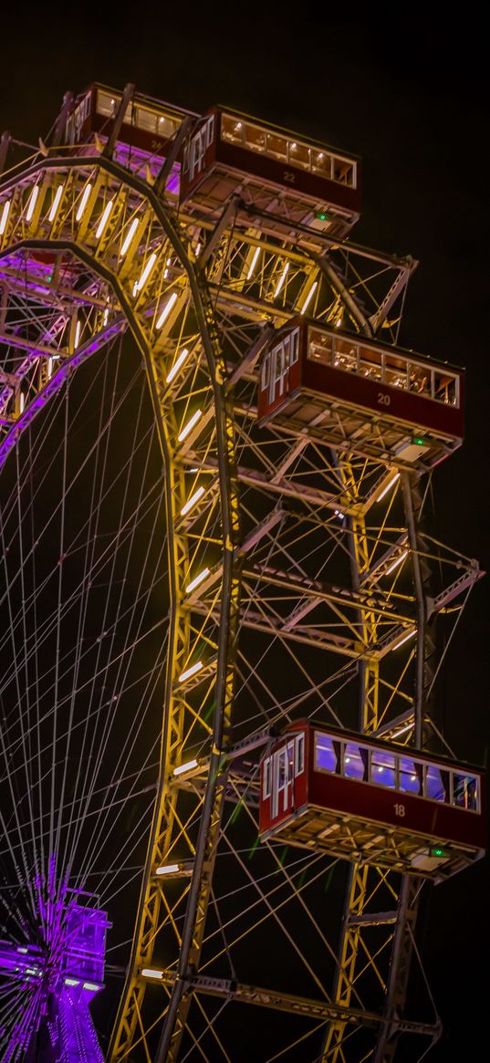 ferris wheel, attraction, construction, backlight, dark