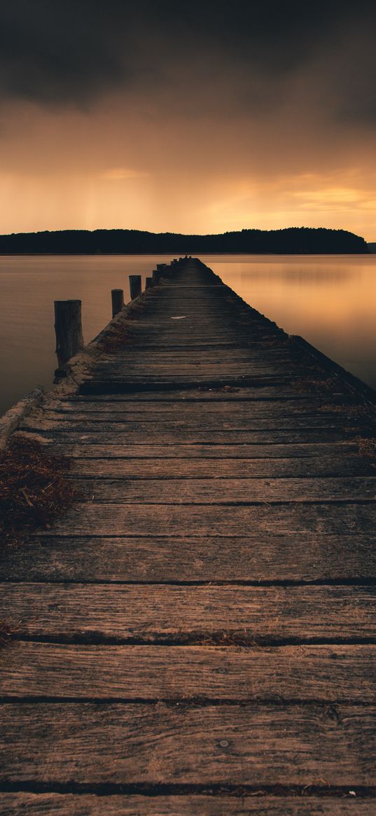 pier, lake, sunset, dusk, water