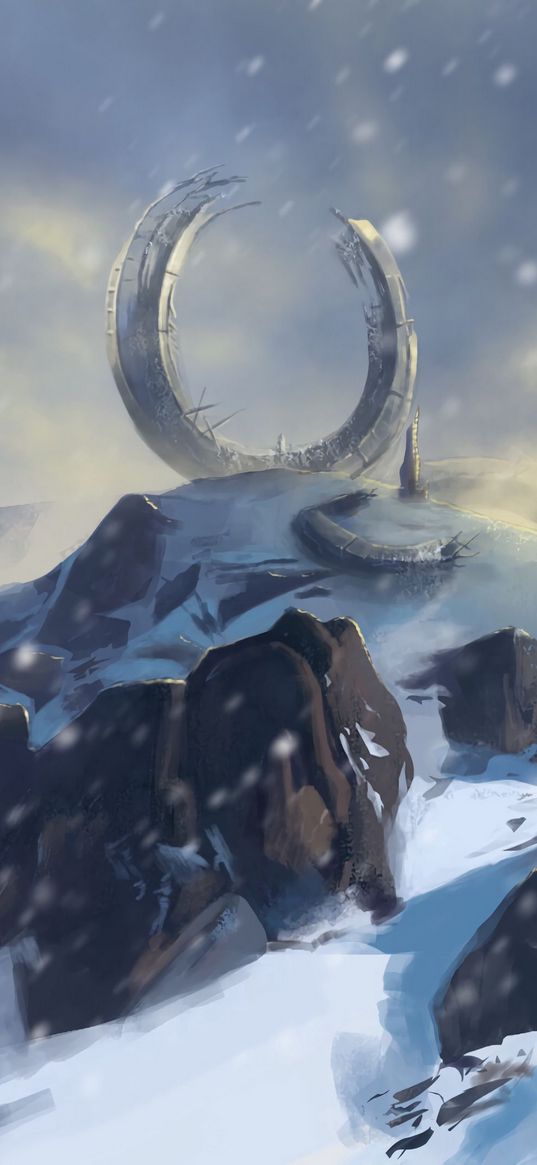 mountains, snow, winter, portal, art