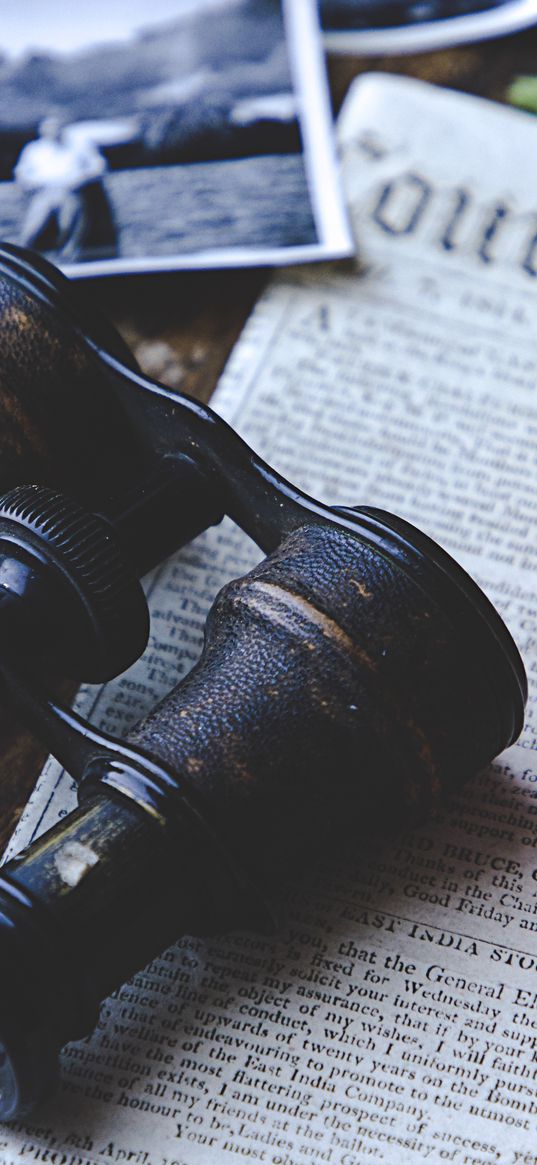 binoculars, newspaper, retro