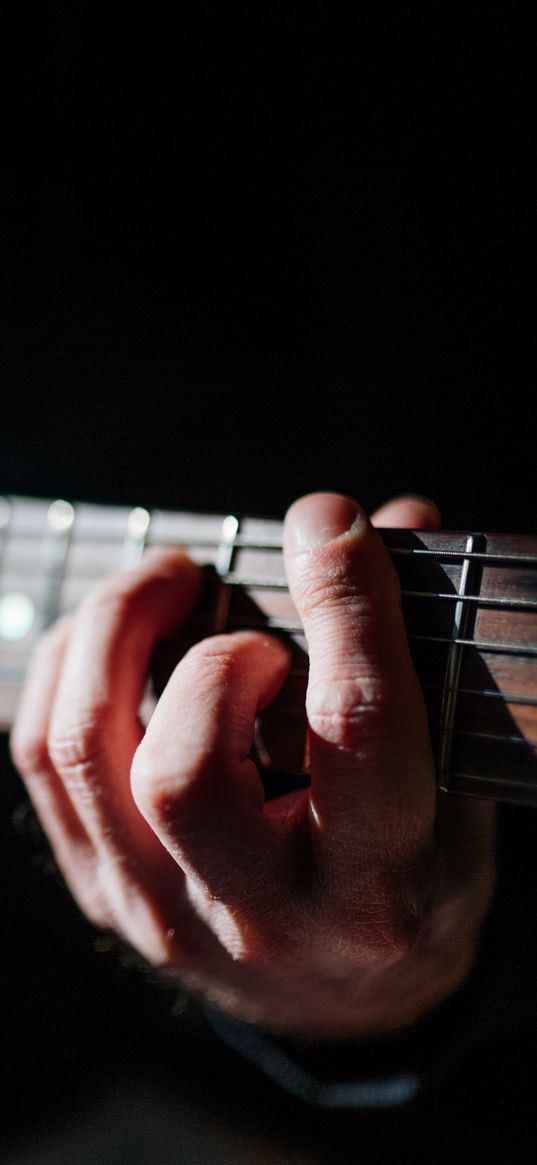 guitar, fretboard, strings, hand, music