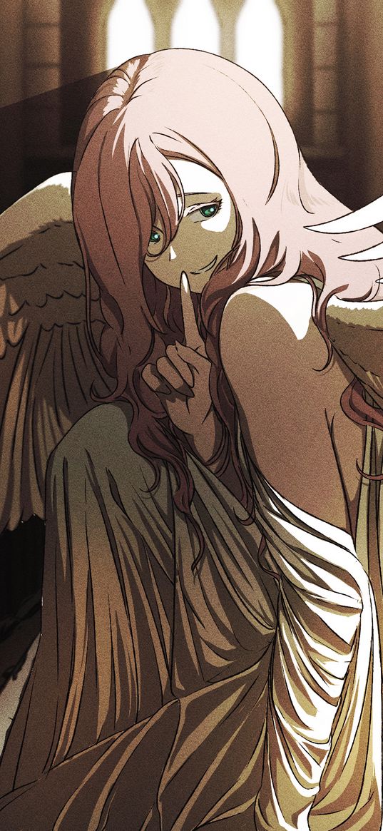 angel, wings, smile, gesture, anime