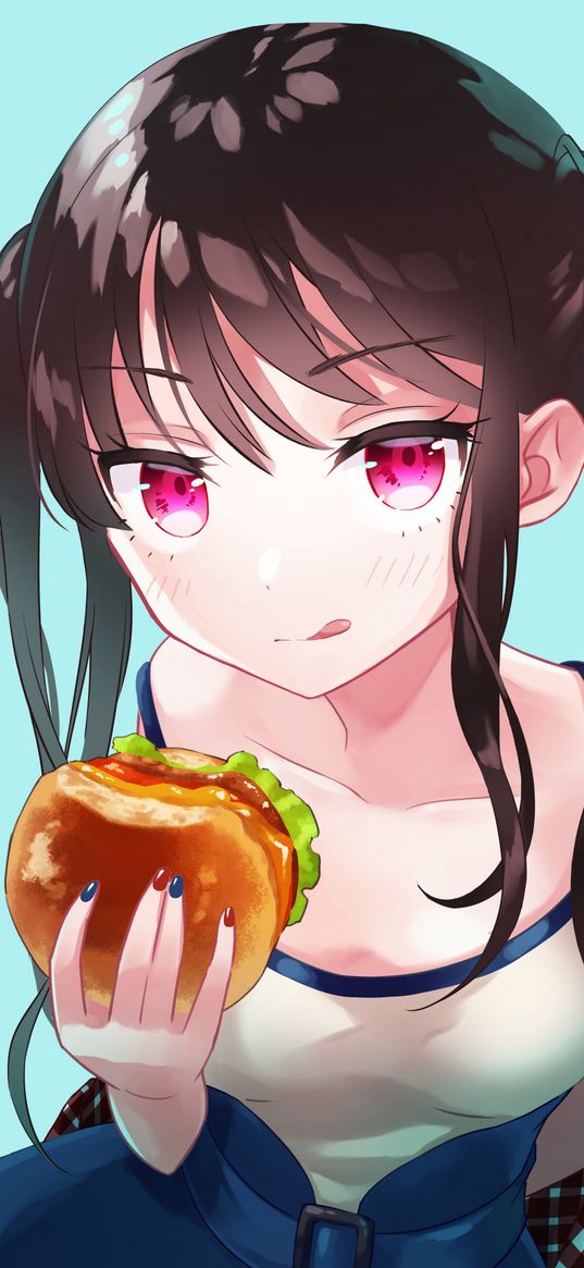 girl, burger, glance, anime