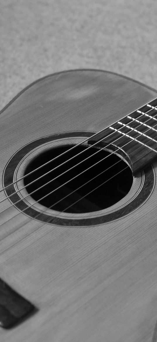 acoustic guitar, guitar, strings, music, black and white