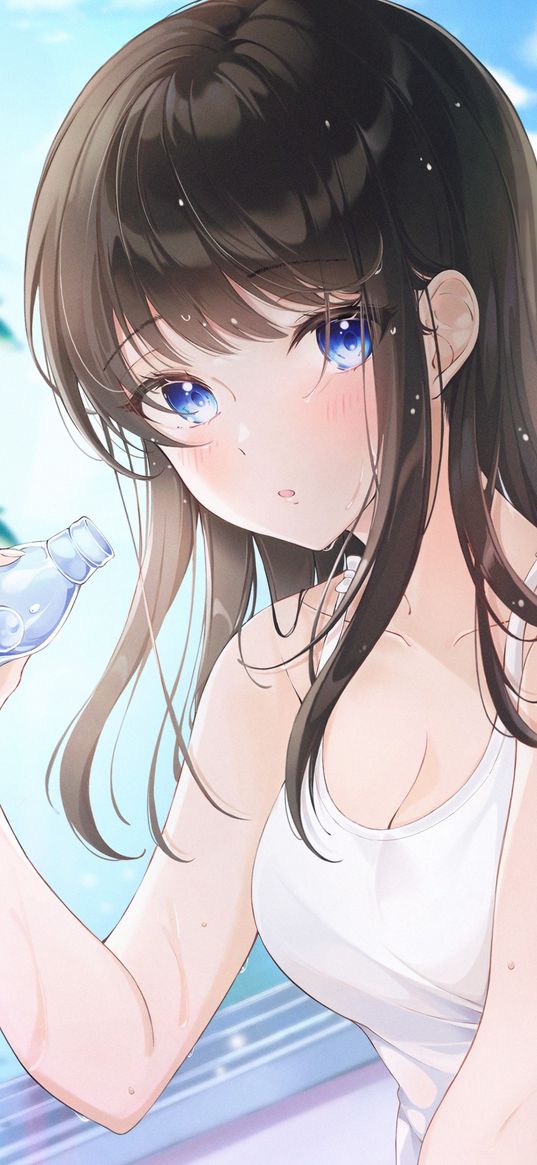 girl, glance, water, bottle, anime