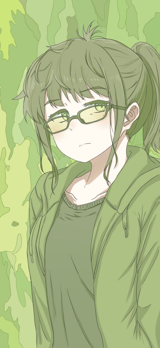 girl, glasses, anime, art, cartoon, green