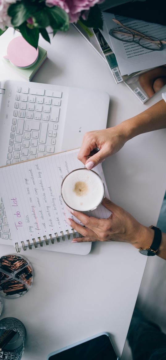 coffee, cup, hands, laptop, aesthetics