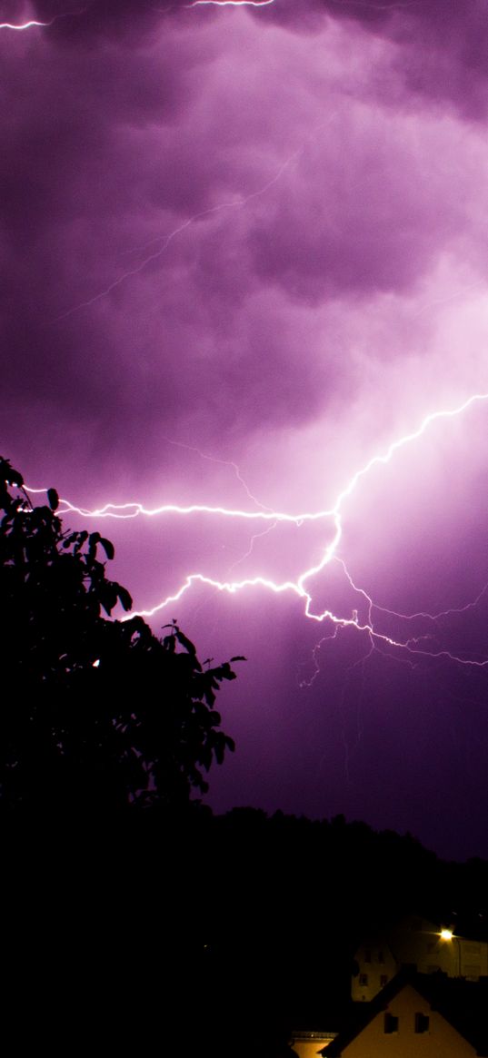 thunderstorm, lightning, flash, purple, dark