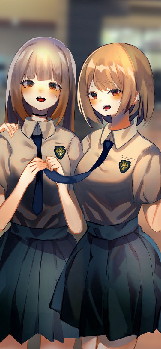 girls, friends, uniform, anime