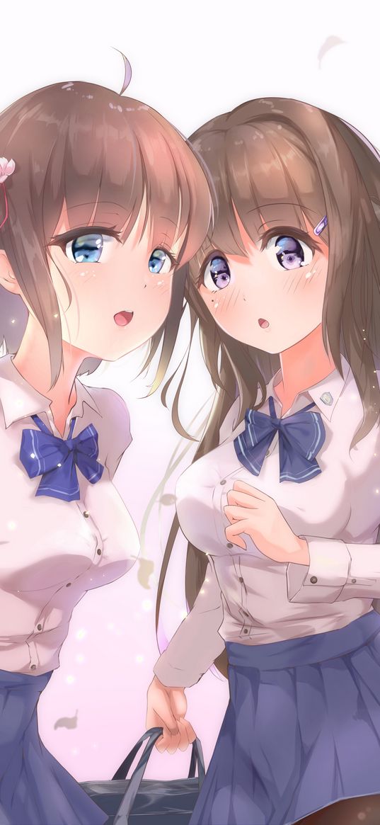 girls, uniform, friends, anime