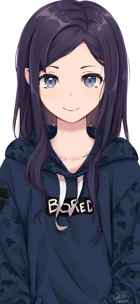 girl, glance, sweatshirt, anime, art, cartoon