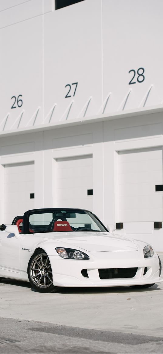 honda s2000, honda, car, white, parking