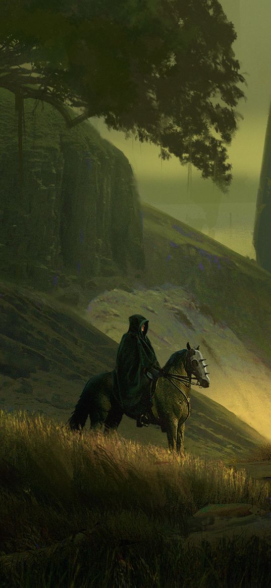 rider, cloak, horse, fantasy, art