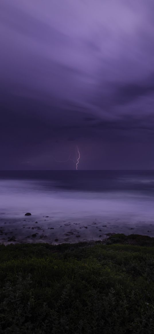 coast, sea, thunderstorm, lightning, nature