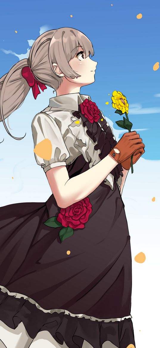 girl, dresses, flowers, anime