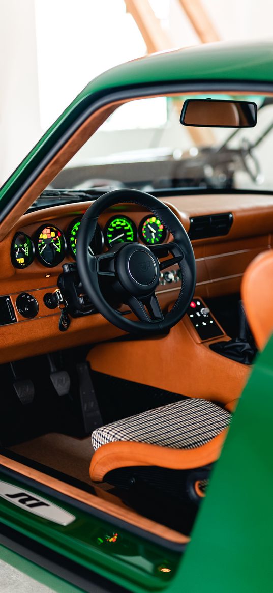 car, green, steering wheel, salon