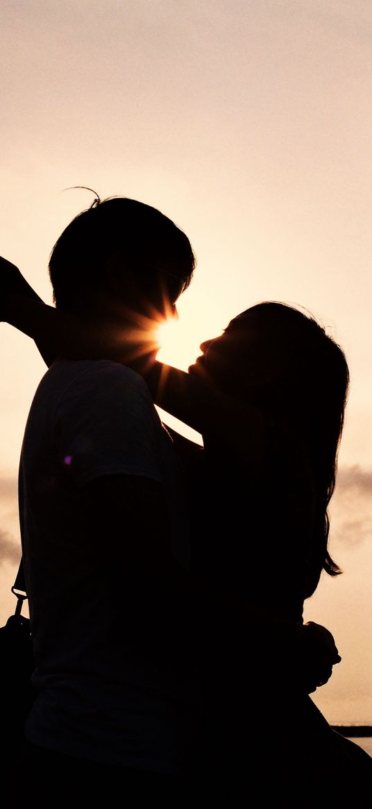 couple, hugs, silhouettes, love, dark